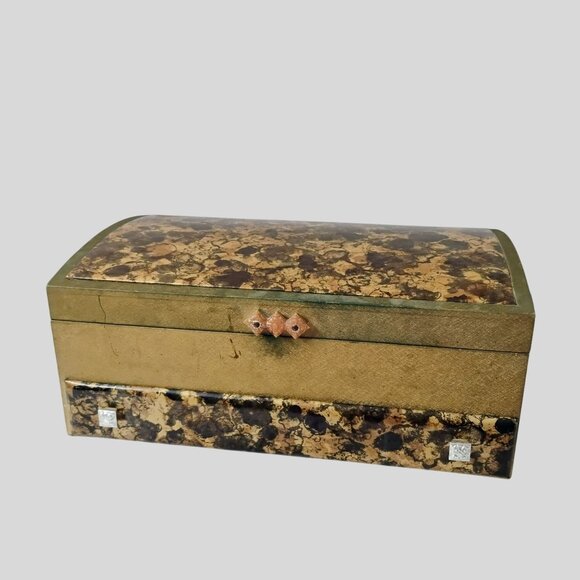 Vintage Sarah Coventry Jewelry Box, Extra Large Organizer, Gold Brown Retro 70s - Picture 1 of 14